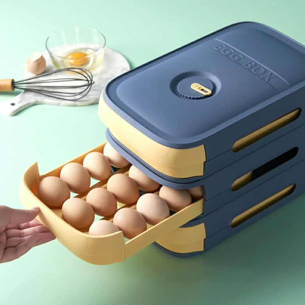 Stackable Egg Holder Storage Box Drawer Automatic Rolling Refrigerator Eggs Organizer Space Saver Container Kitchen Organizer