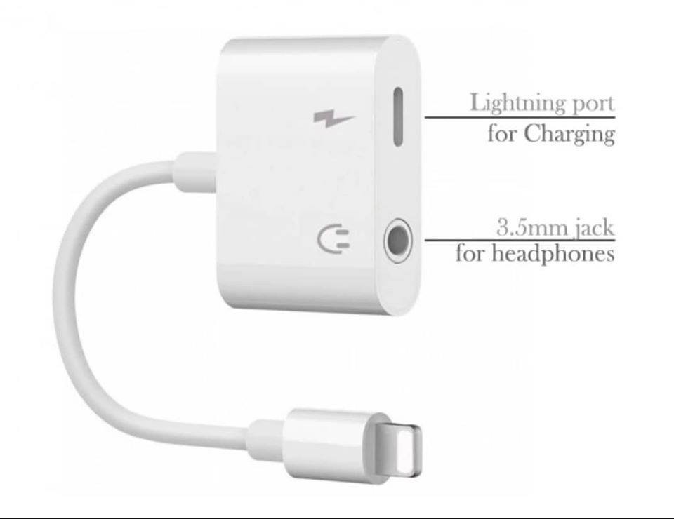 Converter For Lightning to 3.5mm Headphone Jack + Charging Audio (For all models)